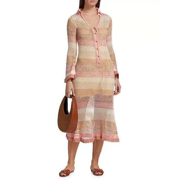 NWOT Hannah Artwear Caroline Crochet Sweater Dress Coverup Pink Striped 0 (XS) - Picture 1 of 6